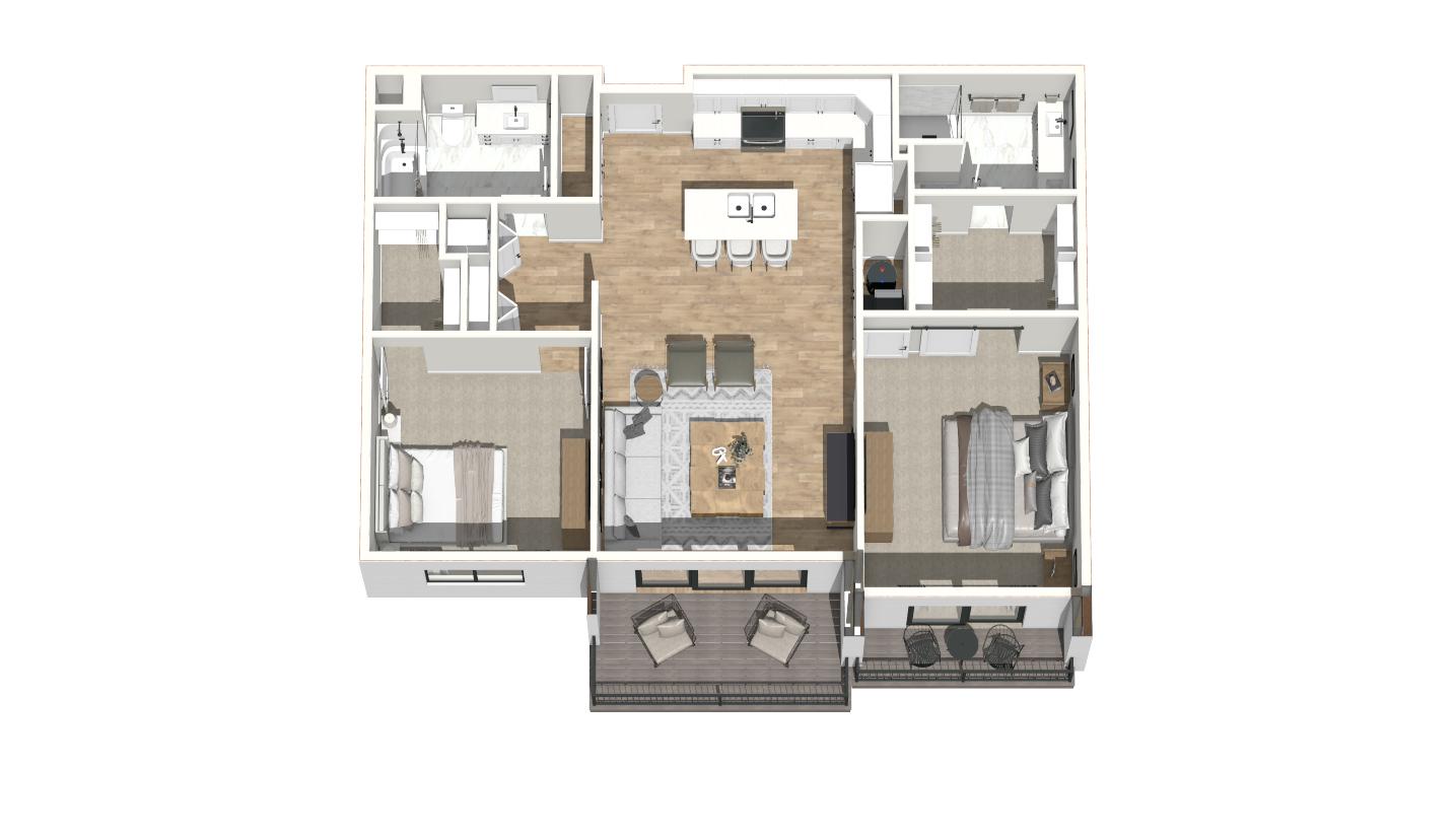 2 Bedroom furnished floor plan