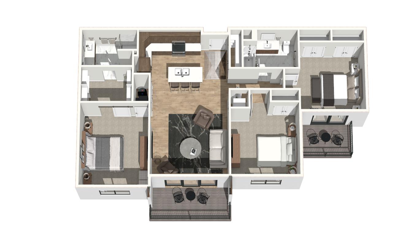 3 Bedroom furnished floor plan